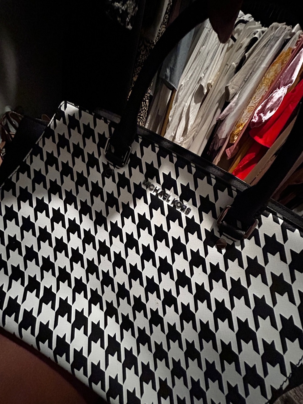 Michael Kors Black & White Houndstooth-Print Tote